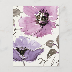 Blommigt Waltz Plum Watercolor Flowers Vykort