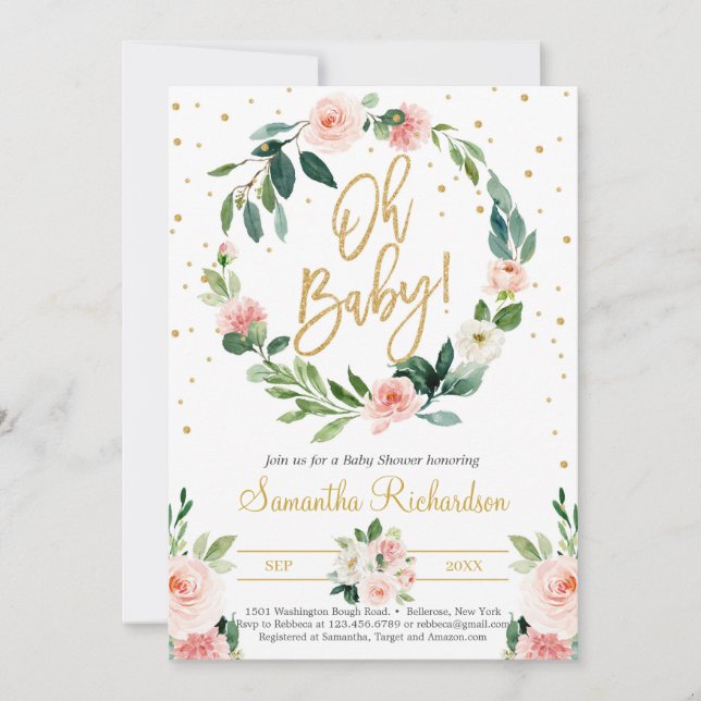 Blommigt WAN and Greenery Eucalyptus Oh Baby Boho Inbjudningar (Framsida)