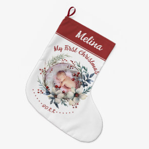 Blommigt WAN Baby Första julfoto Stor Julstrumpa