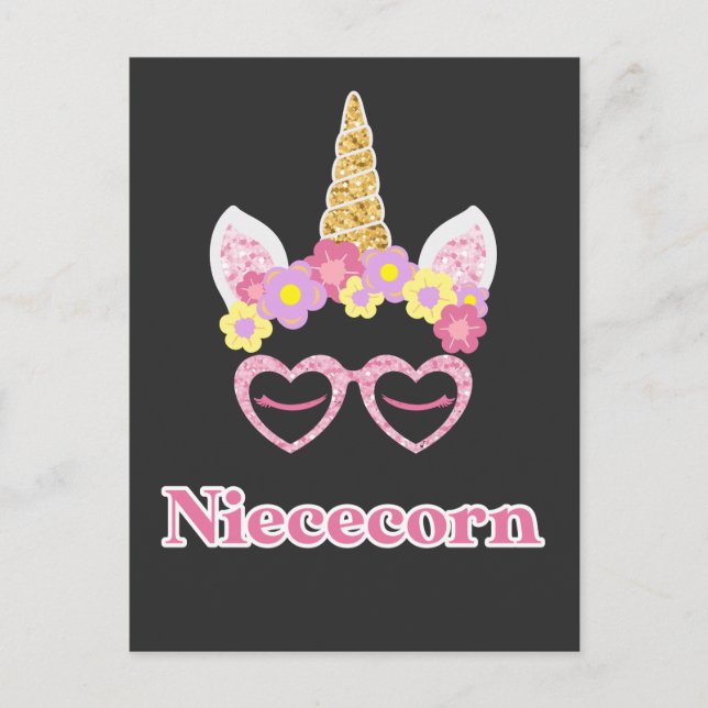 Blommigt WAN Heart Unicorn Niece Vykort (Framsida)