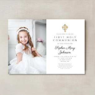 Blommigt WAN Kor Photo Girl First Communion Inbjudningar