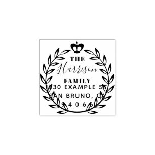 Blommigt WAN & Krona Family Namn Returadress Stämpel