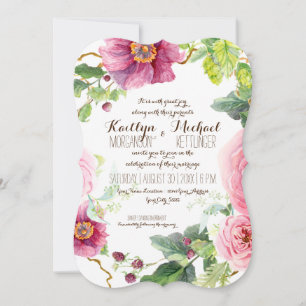 Blommigt WAN Löv Bracket Raspberry Ro Peonies Inbjudningar
