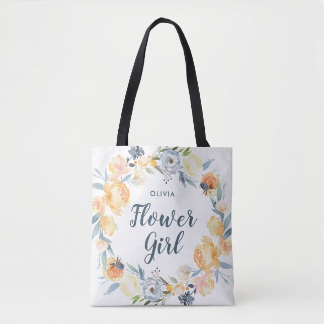 Blommigt WAN Monogrammed Flower Girl Tygkasse (Framsida)