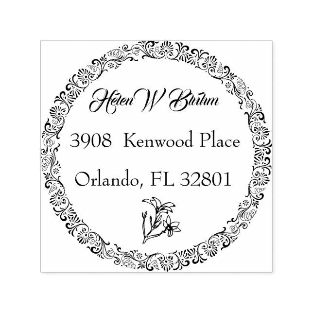 Blommigt WAN-Returadressen Namn Självfärgande Stämpel (Design)