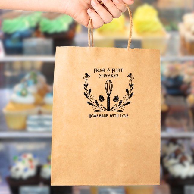 Blommigt Wandan Bakery Whisk & Cupcoa Frimärke Stämpel (Skapare uppladdad)