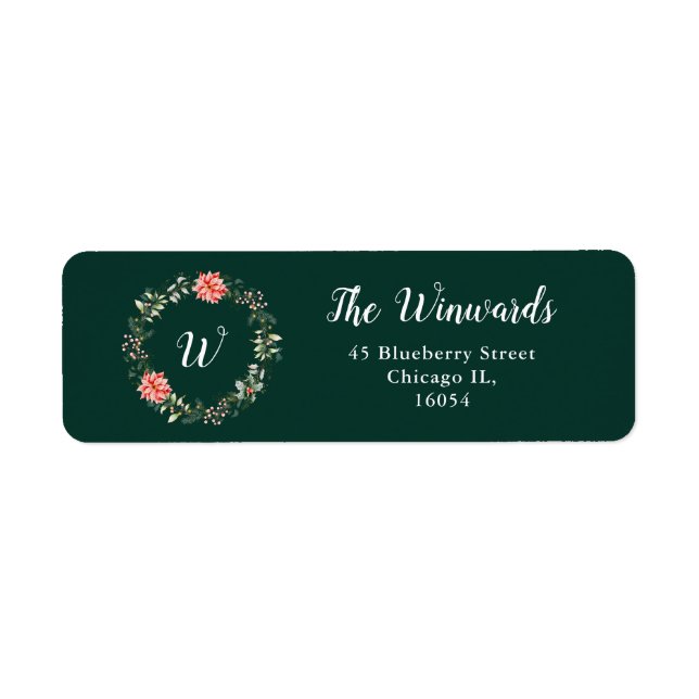Blommigt Wandeand and Red Poinsettia Flowers Returadress Etikett (Framsidan)