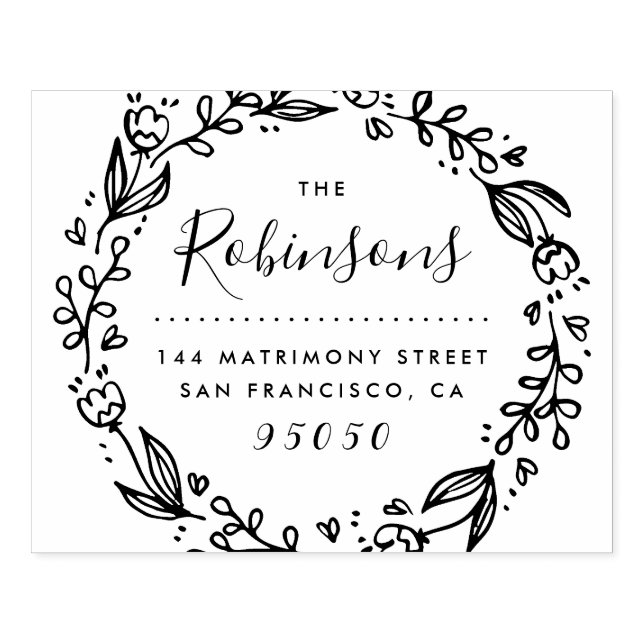 Blommigt Wandefamiljens Namn Returadress Wood Stämpel (Tryck)