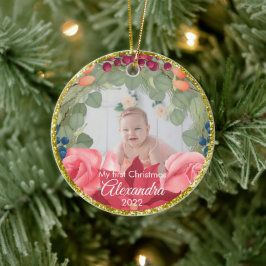 Blommigt Wandefaux guld glitter poinsettia ro Julgransprydnad Keramik