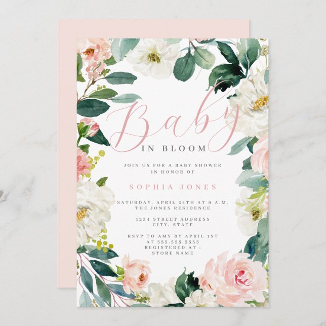 Blommigt WandeGirl Baby i Bloom Baby Shower Inbjudningar (Fram/baksida)