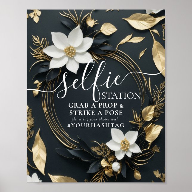 Blommigt Wandeselfie Station Bröllop Hashtag Sign Poster (Framsidan)