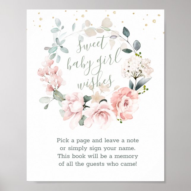 Blommigt WandeSweet Baby Shower Guest Bok Sign Poster (Framsidan)