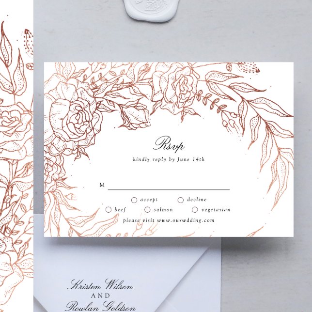 Blommigt Wandewhite Black Emerald Copper Bröllop OSA Kort (RSVP showcasing suite - additional items (bought separately))