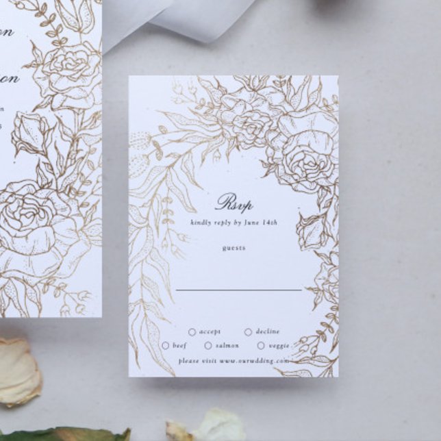 Blommigt WandeWhite Black Emerald Guld Bröllop OSA Kort (RSVP showcasing suite - additional items (bought separately))