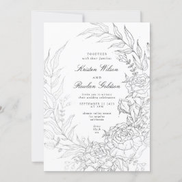 Blommigt Wandewhite Black Silver Bröllop Inbjudningar
