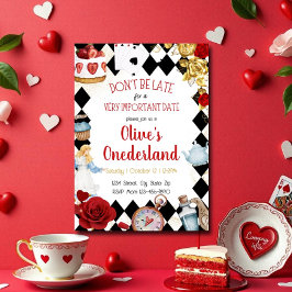 Blommigt Watercolor Alice i Onederland Birthday Inbjudningar