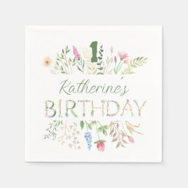 Blommigt Watercolor Alphabet ABC Birthday Cocktail Pappersservett