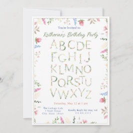 Blommigt Watercolor Alphabet ABC Birthday-inbjudan Inbjudningar