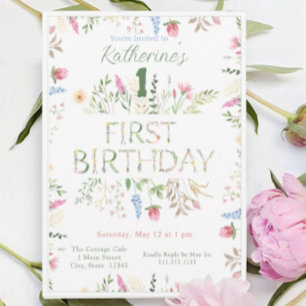 Blommigt Watercolor Alphabet ABC Birthday-inbjudan Inbjudningar