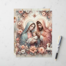Blommigt Watercolor Baby Jesus Scrapbook Papper