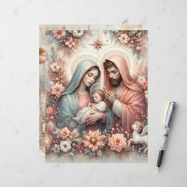 Blommigt Watercolor Baby Jesus Scrapbook Papper