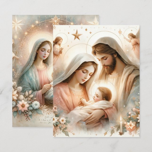Blommigt Watercolor Baby Jesus Scrapbook utskrivba Inbjudningar (Fram/baksida)