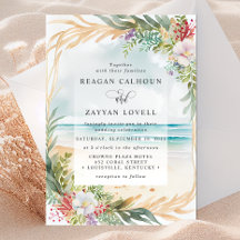 Blommigt Watercolor Beach Scene, sommartid, Bröllo