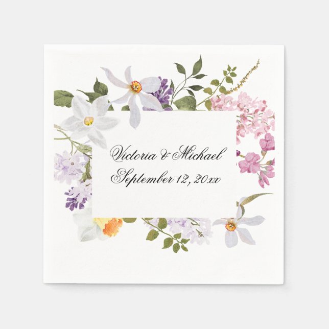 Blommigt Watercolor Blommigt Napkins Pappersservett (Framsidan)