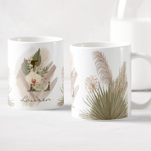Blommigt Watercolor Boho Anpassningsbar Monogram N Kaffemugg (Skapare uppladdad)