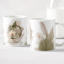 Blommigt Watercolor Boho Anpassningsbar Monogram N Kaffemugg