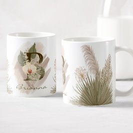 Blommigt Watercolor Boho Anpassningsbar Monogram N Kaffemugg
