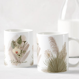 Blommigt Watercolor Boho Anpassningsbar Monogram N Kaffemugg