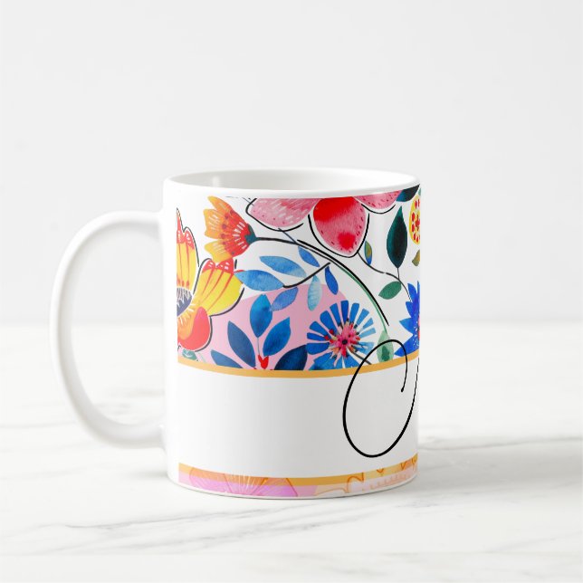 Blommigt Watercolor Boho Mönster Tropical Kaffemugg (Vänster)