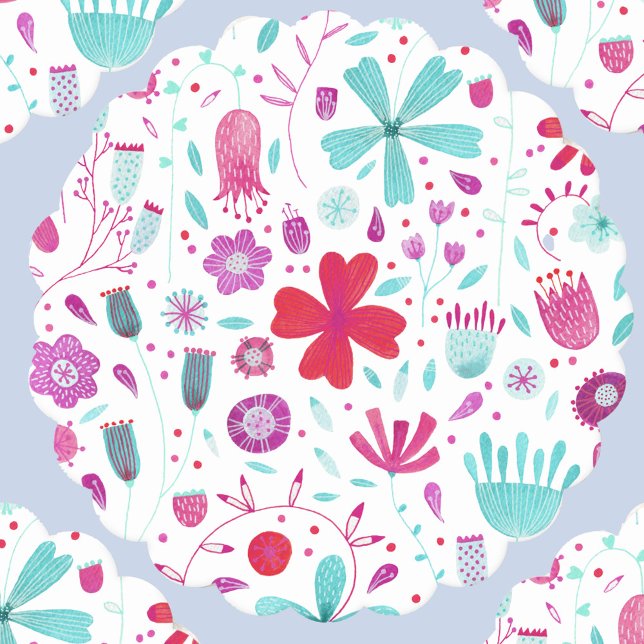 Blommigt Watercolor Boho Underlägg Papper (Watercolor floral wildflower turquoise aqua pink purple white paper coaster)