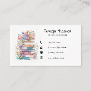 Blommigt Watercolor Bokar Visitkort