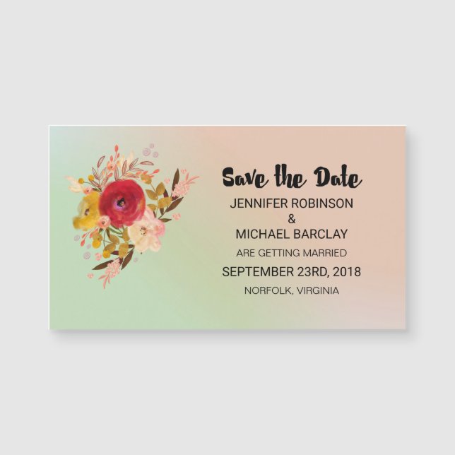 Blommigt Watercolor Bouquet Bröllop spara datum (Framsida)