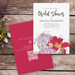 Blommigt Watercolor Bouquet Möhippa QR-kod Inbjudningar