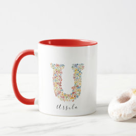 Blommigt Watercolor Brev U Monogram & Custom Name Mugg