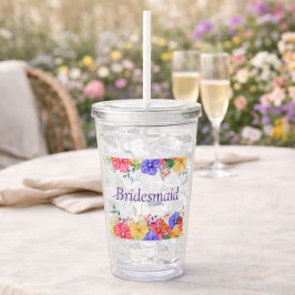 Blommigt Watercolor Bridesmaid Take Away Mugg