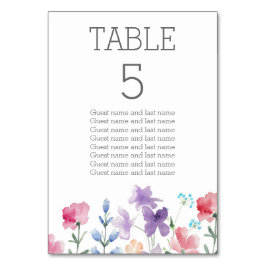 Blommigt Watercolor Bröllop Bord Guest's Assigment Bordsnummer