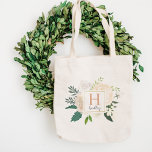 Blommigt Watercolor Bröllop Bridesmaid Initial Tygkasse<br><div class="desc">Snyggtens design har en bukett med vattenfärgade färgade ro och ranunculus-blommor. Anpassa med anpassningsbar monogram namn / inledande eller annan text. Mjuka färg-schemat omfattar nyanser av  rosa,  persikor,  grått,  grädde,  grönt och guld.</div>