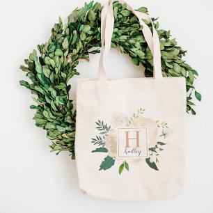 Blommigt Watercolor Bröllop Bridesmaid Initial Tygkasse