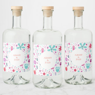 Blommigt Watercolor Bröllop Spritflaskor Etikett