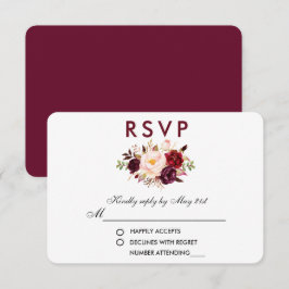 Blommigt Watercolor Burgundy Bröllop OSA Kort