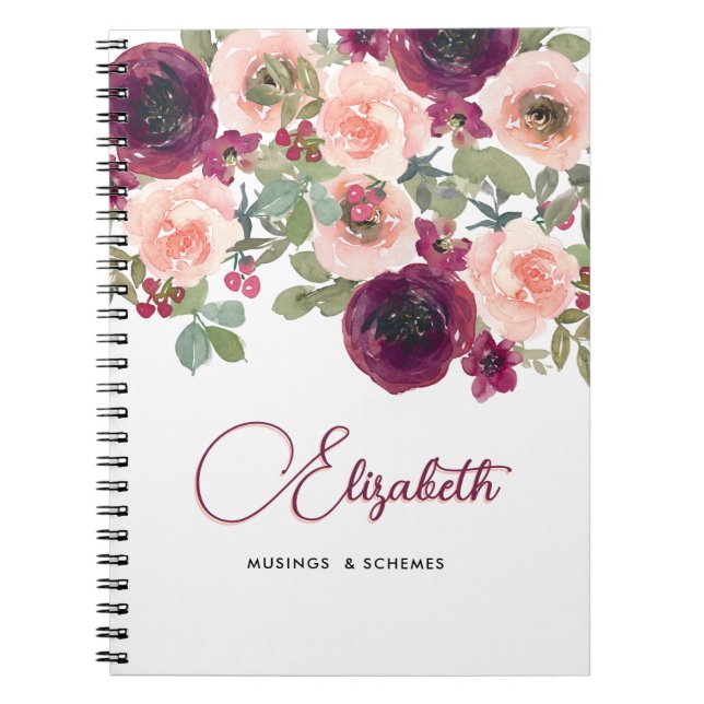 Blommigt Watercolor Burgundy  Peonies Anpassningsb Anteckningsbok (Framsidan)