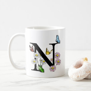 Blommigt Watercolor Butterfly Monogram Brev N Kaffemugg