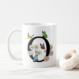 Blommigt Watercolor Butterfly Monogram Brev O Kaffemugg