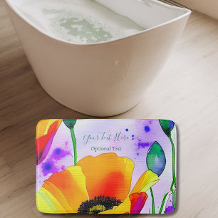 Blommigt Watercolor California Poppies Personlig Badrumsmatta