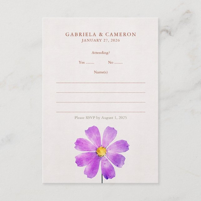 Blommigt Watercolor Cosmos Daisy Terracotta Bröllo Tilläggskort (Framsida)