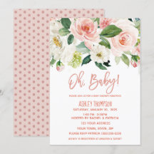 Blommigt Watercolor Dusty Rosa Girls Baby Shower